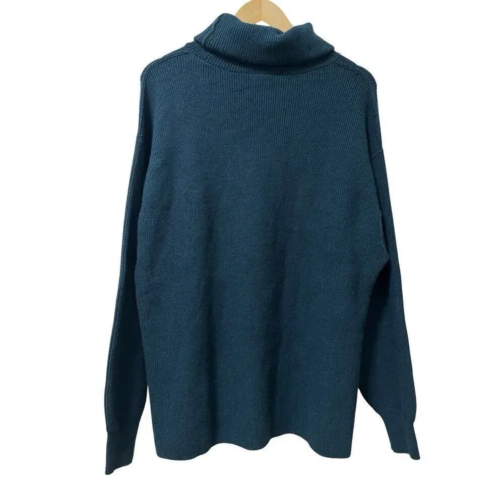Free People Easy Street Turtleneck Tunic Sweater Size S Teal Blue Oversized Boho